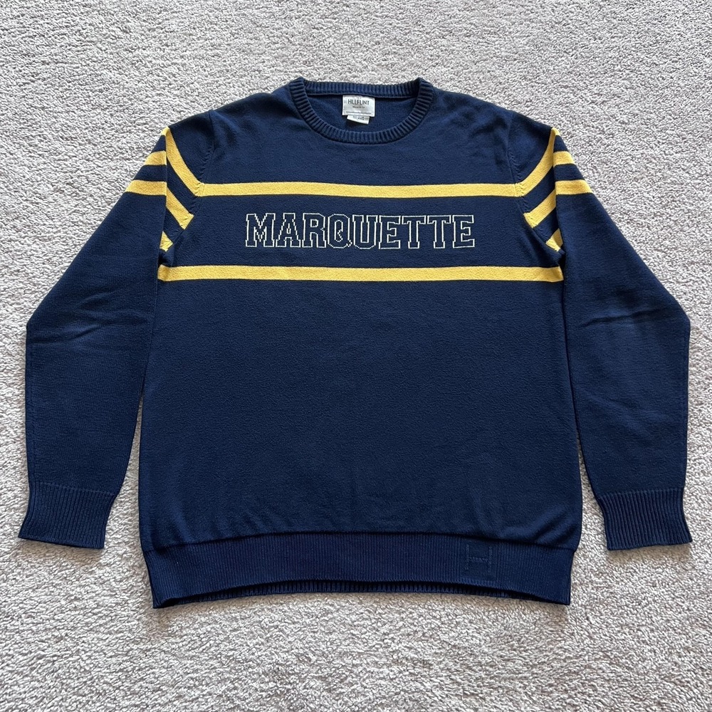 Hillflint Marquette Golden Eagles Sweater Mens XL Blue Striped NCAA Basketball